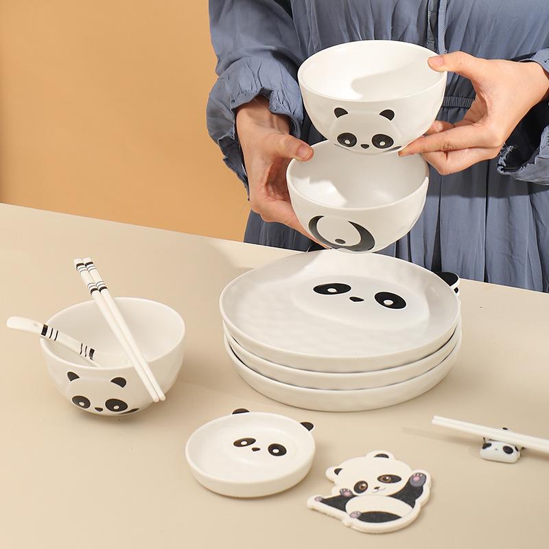 Creative Ceramic Bowls Plates Cartoon Panda Tableware Cute Cartoon Animal Bowls Plates Cups and Saucers Breakfast Plates