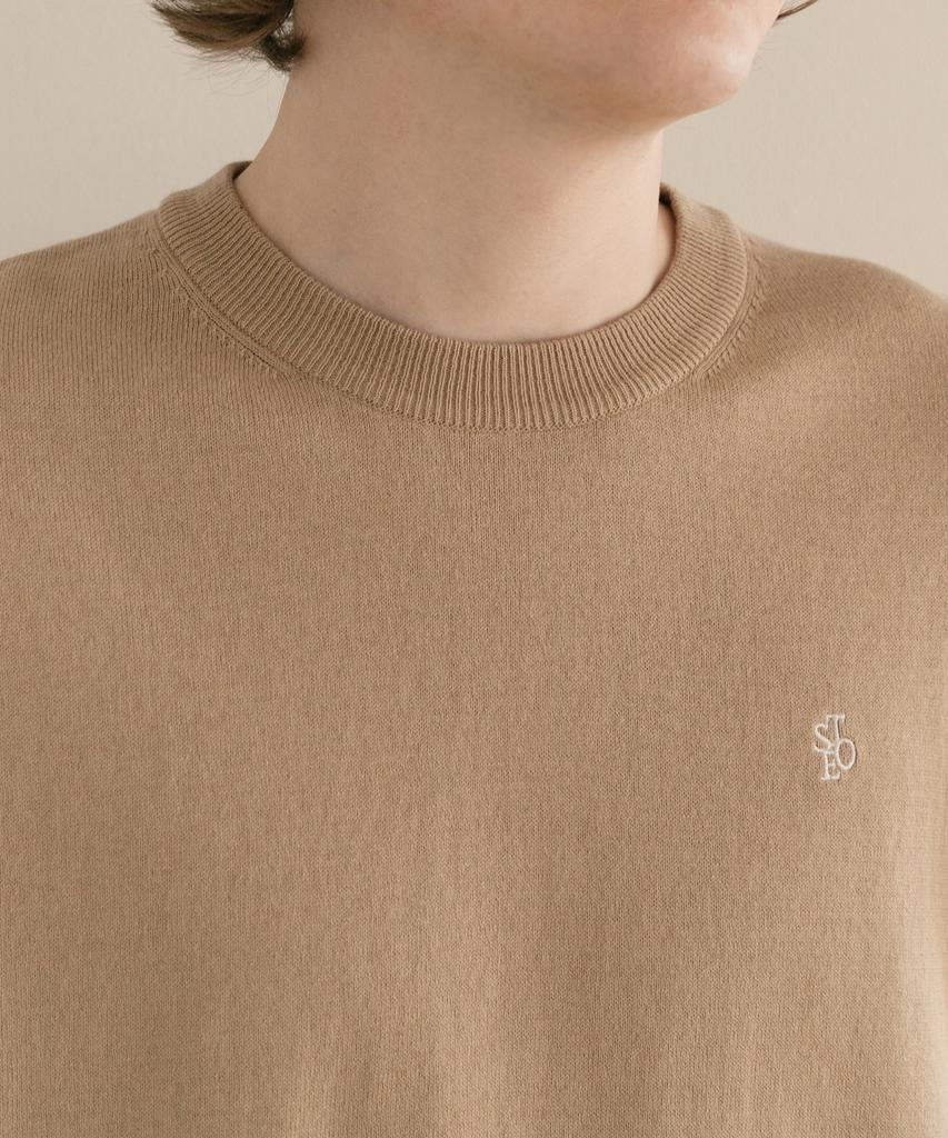 SELITIO Men'S Basic Round Half Knit Beige