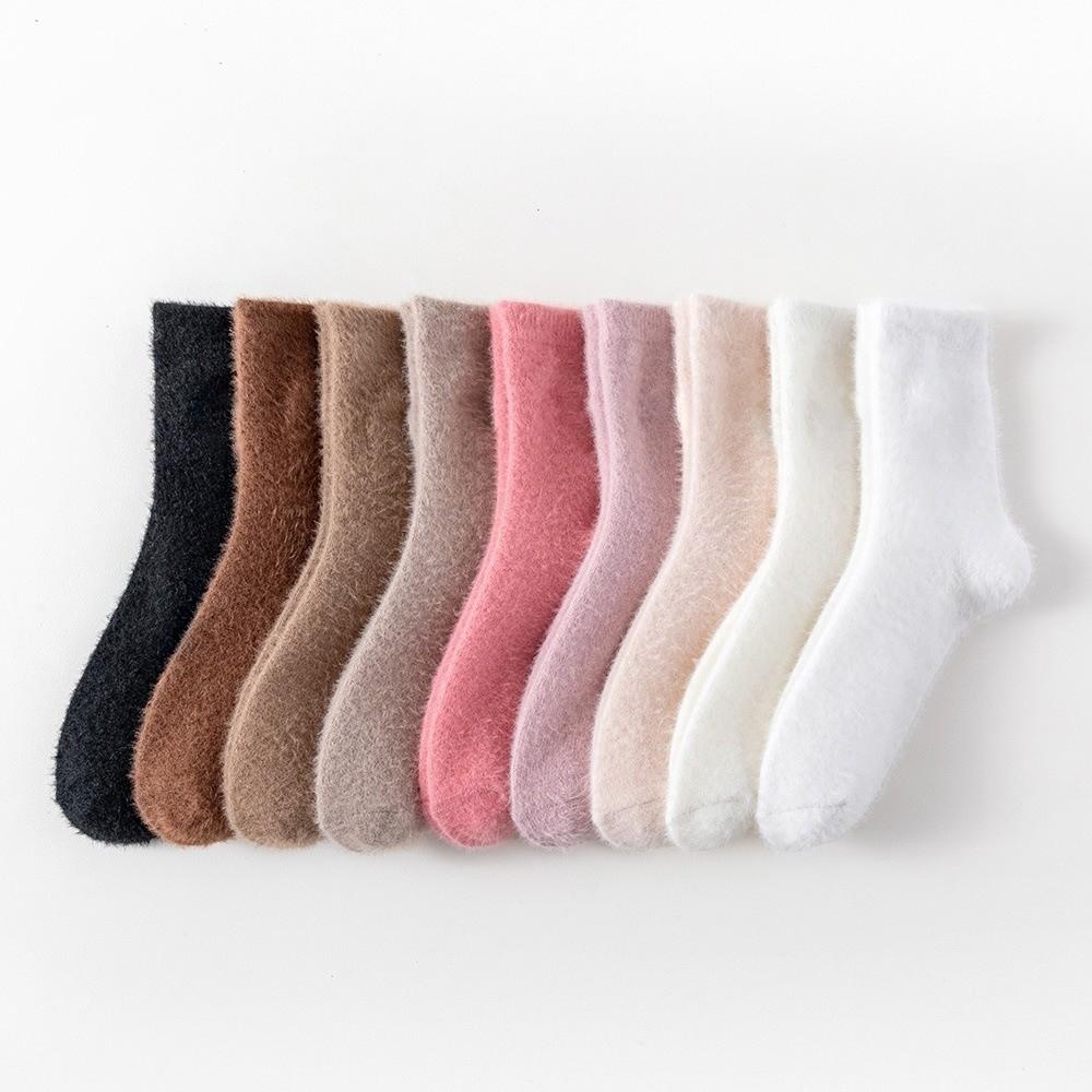 Solid Faux Mink Fleece Warm Socks Soft Plush Plush Socks New Fleece Lined Socks Women's Wear