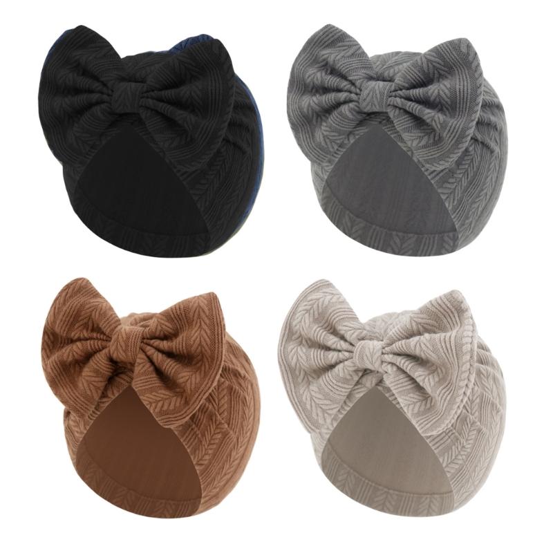 4Pcs Cotton Bonnet Hat Newborns Bowknot Turban Hat Soft Breathable Baby Fetal Hat Brimless Hospital Cap Windproof