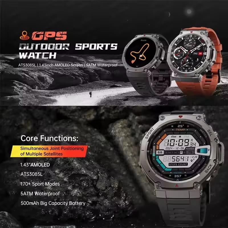 2026 New T-Rex 3 Ultra GPS Smart Watch 5 ATM Waterproof Built-in Dual-band GNSS Compass Military Sport Smartwatch