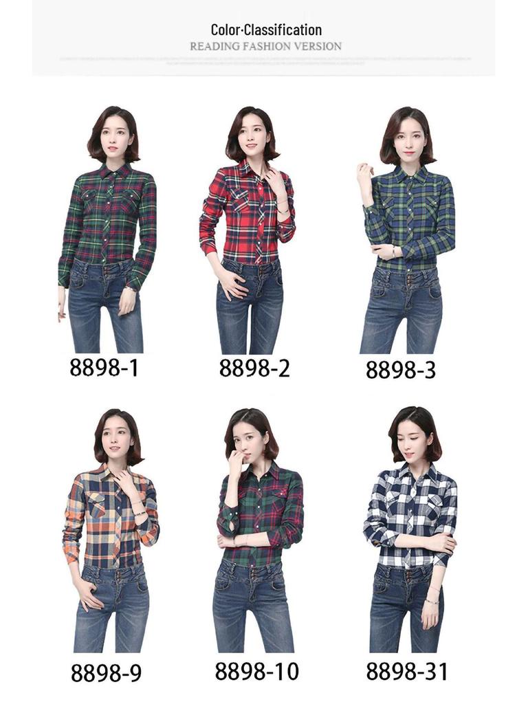 Women's 2025 Winter Slim Fit Cotton Plaid Shirt - Long Sleeve, Fleece Lined, Thick, Versatile, Plus Size