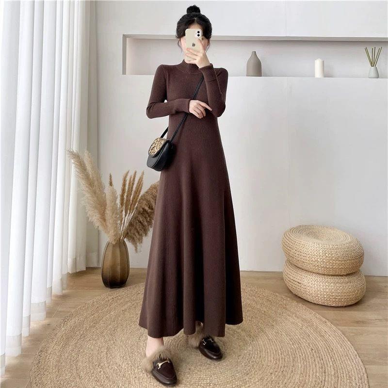2024 Spring & Autumn Women's High-End A-Line Knitted Slimming Sweater Dress