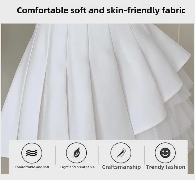 Women's White Pleated Mini Skirt, Ballet-Style High Waist A-Line Tutu Skirt