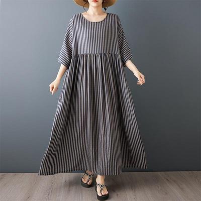 Krátký rukáv Plus size Bavlněné vintage květinové nové šaty pro ženy ležérní volné dlouhé letní šaty