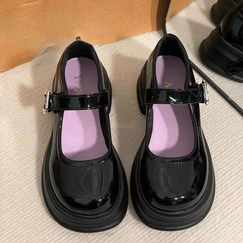 Heightening Summer Black Round Head Jk Japanese Platform French High-heeled Small Leather Shoes Women's Spring and Autumn Retro Mary Jane Single Shoes