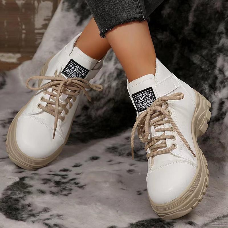 Black Lace Up Platform Combat Boots Women 2024 Autumn Winter Thick Sole Ankle Boots Woman Fashion Pu Leather Motorcycle Shoes