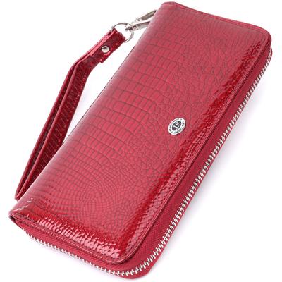 Women's Patent Leather Wallet with a Zipper Made of Genuine Leather ST Leather 22677 Red