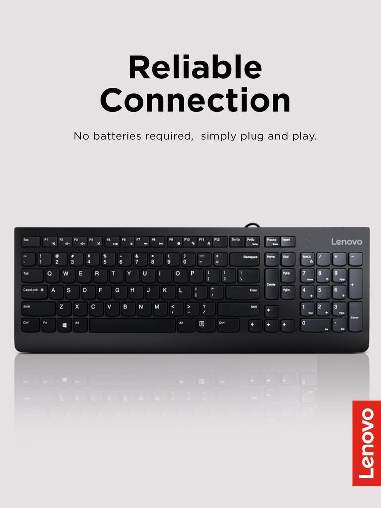 Lenovo 300 USB Wired Keyboard with Adjustable Tilt, Ergonomic Design, for Windows 7/8/10, GX30M39655, Black