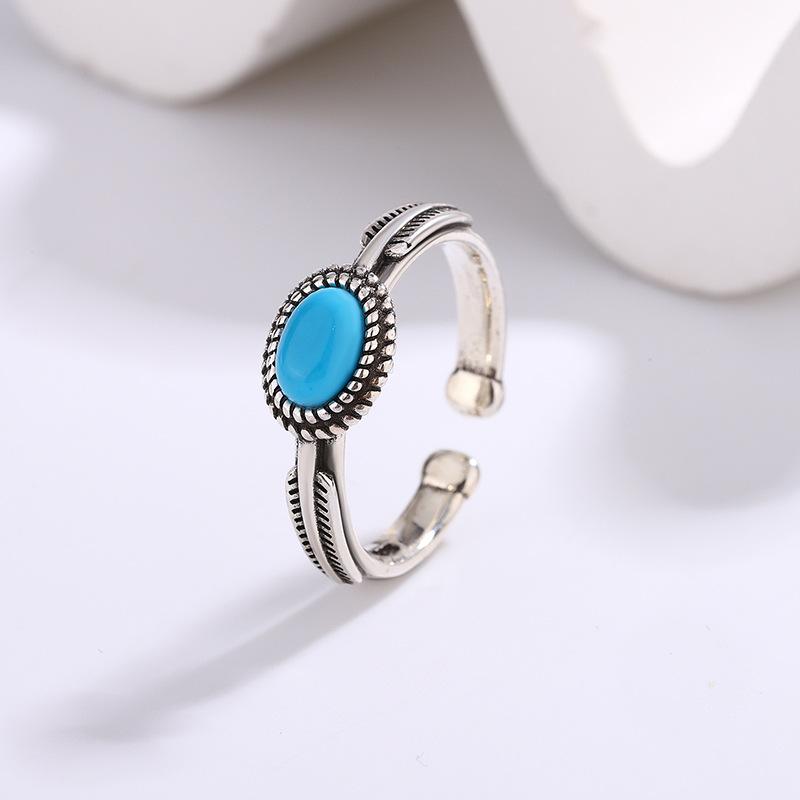 

925 Sterling Silver Luxury Jewelry Ellipse Turquoise Adjustable Rings for Women Wedding Engagement Elegant Accessories Wholesale