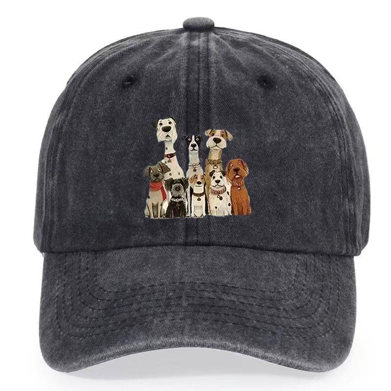 A set of dog-themed water-washed printed baseball caps, suitable for both Unisex and Women.