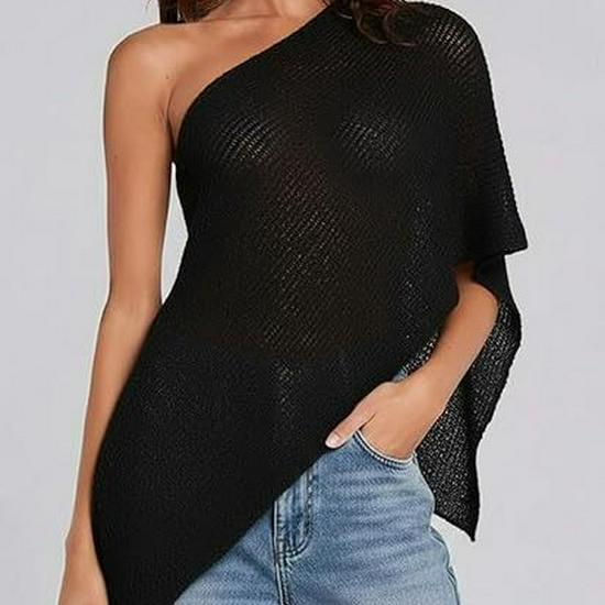 Leichter durchsichtiger Strickschal für Damen - Häkel-Netz Fledermausärmel Pullover Überwurf Strand Wickeltuch