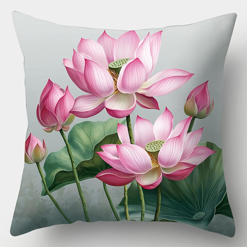 Pink Floral Throw Pillow Covers - Carnation Lotus Peony Rose Decorative Pillow Cases, Watercolor Flower Pattern Cushion Covers