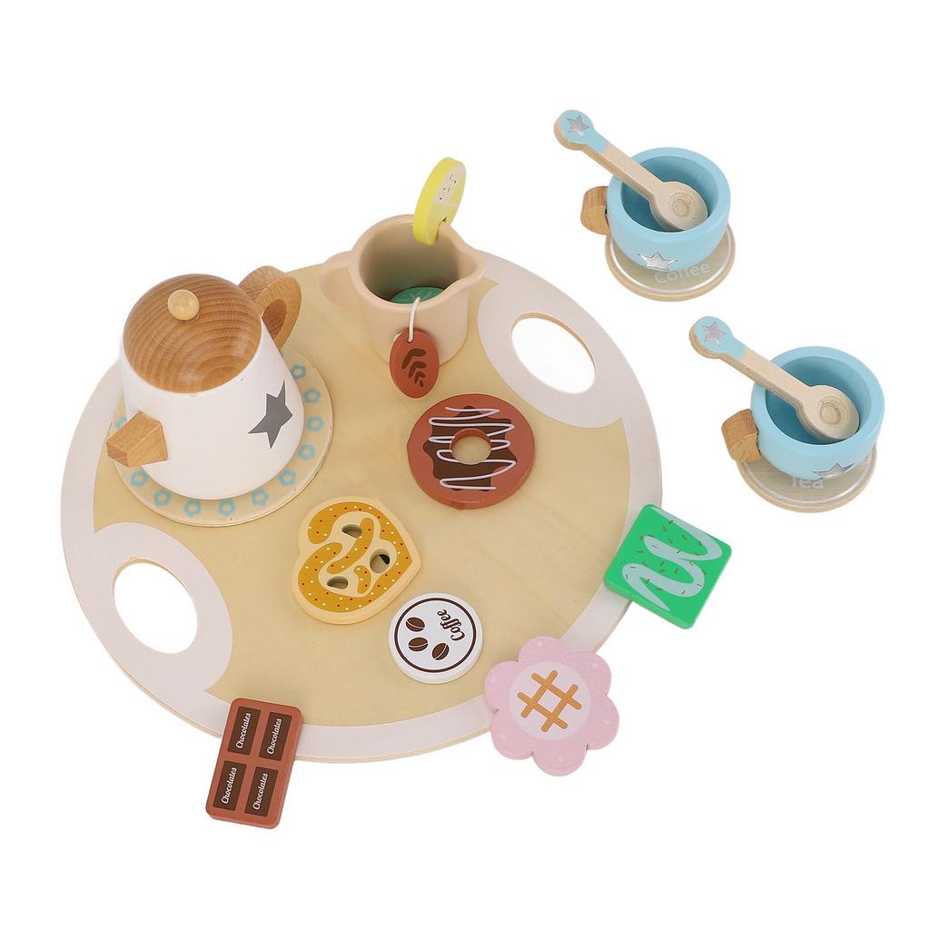 Wooden Teapot Tea Cup Set for Little Girls Role Playing Enhance Social Skills Pretend Wood Tea Set