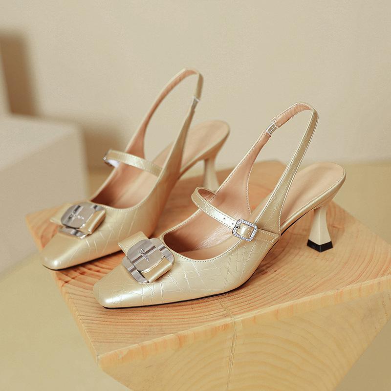 

French Mary Jane bag head sandals women s high heels 2025 new summer empty shoes silver one-word strap high heels 40 золотой