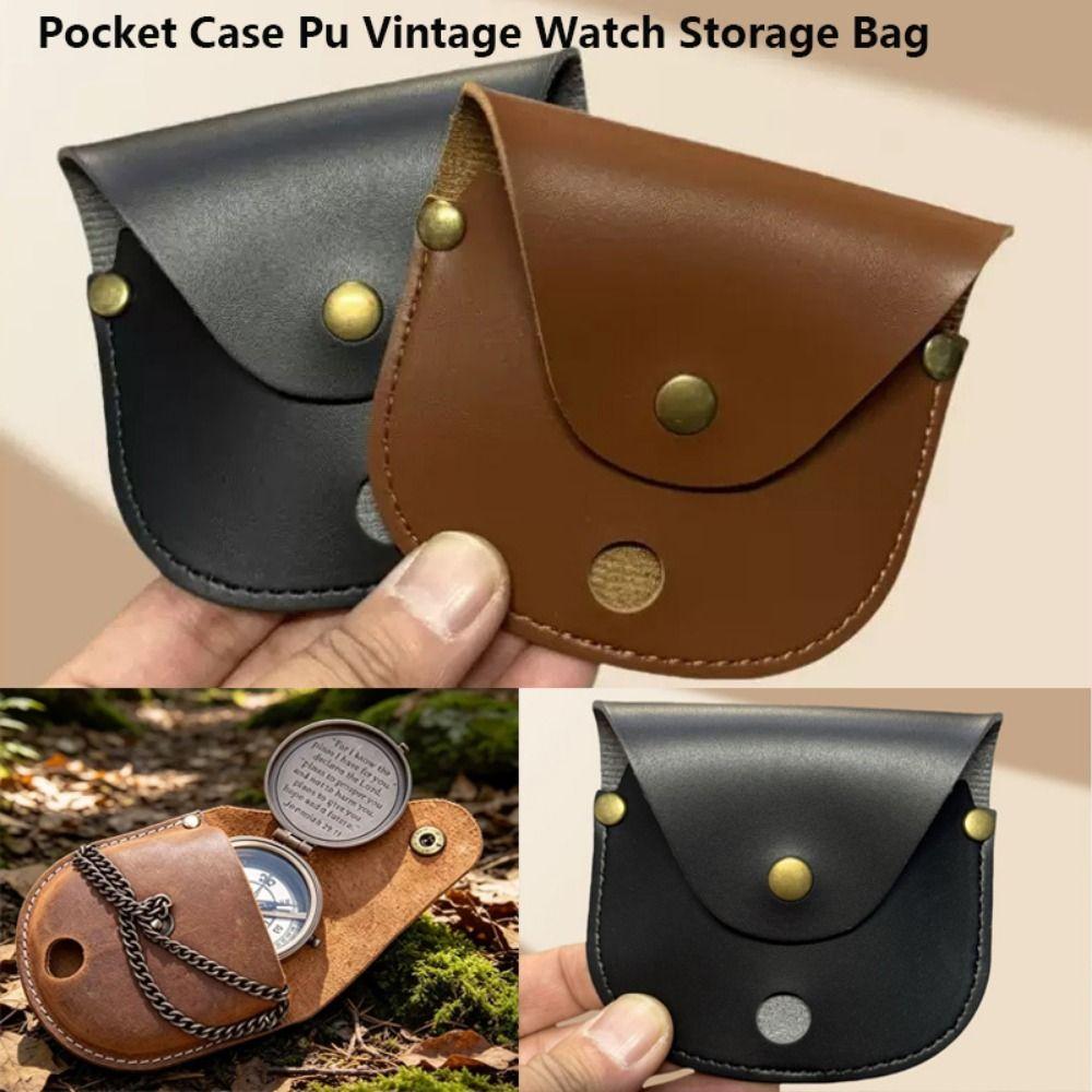Portable Compass Leather Case Retro Style Watch Storage Bag  Outdoor Adventure Camping