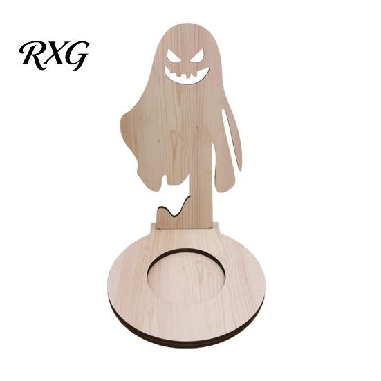 Halloween Candle Holder Wooden Holder, Silhouette Ghost/Bat/Scarecrow/Bat Table Centerpiece Tealight for Home Fireplace Decor Solid Wood Stand