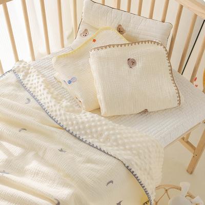 100x120cm Ins Style Gauze Bean Fleece Blanket Cute Bear Embroidery Craft Soft And Comfortable Autumn And Winter Baby Towel Quilt