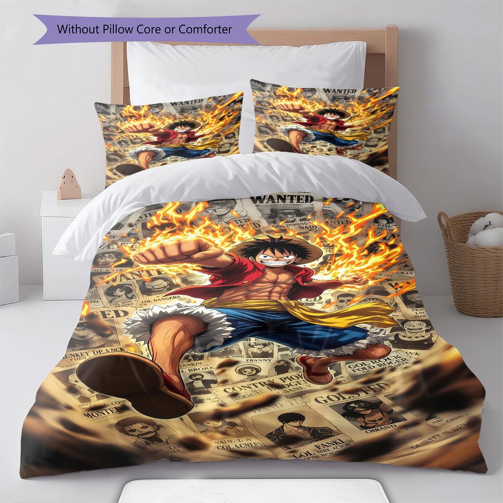 One Piece Monkey D Luffy Pattern Bedding Quilt Set Quilt Cover Pillowcase Home Birthday Gift(1 * Duvet Cover + 2 * Pillowcase, Without Core)