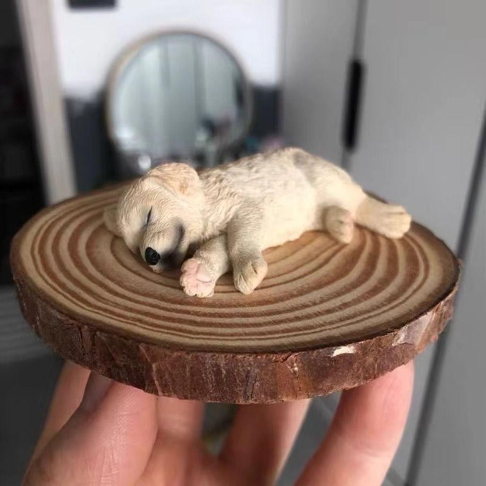 Home Decor Dog Toy Figure Sleeping Golden Retriever Model Dog Car Ornaments  Dashboard Tabletop