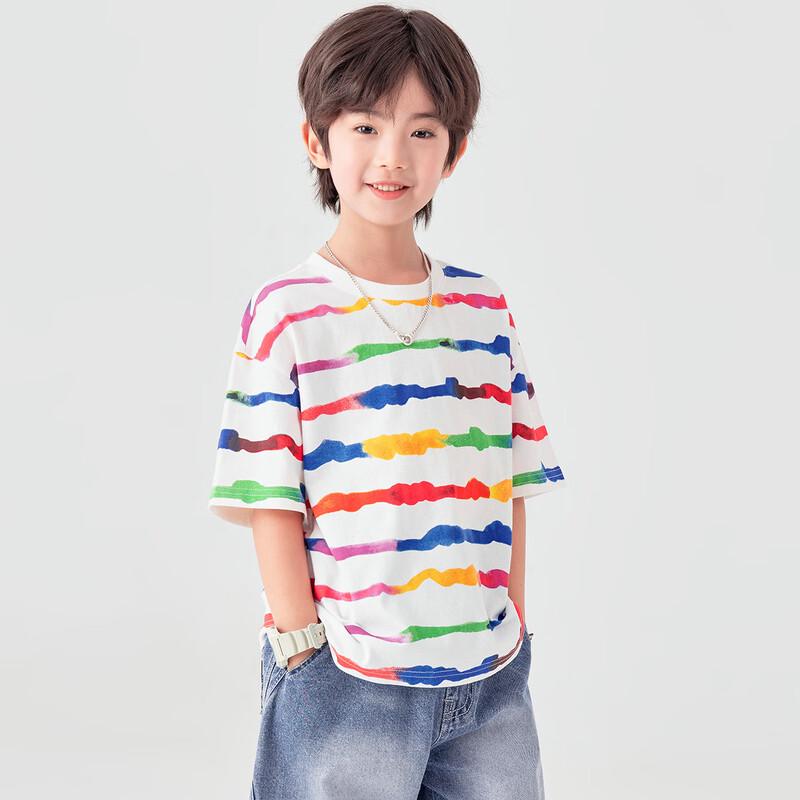 Boys' Tie-Dye Rainbow Stripe Cool-Touch Cotton T-Shirt