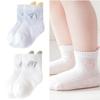 1 Pair Breathable Mesh School Socks for Girls Elastic Cartoon Pattern Hosiery Soft Fabric Solid Color Ankle Socks