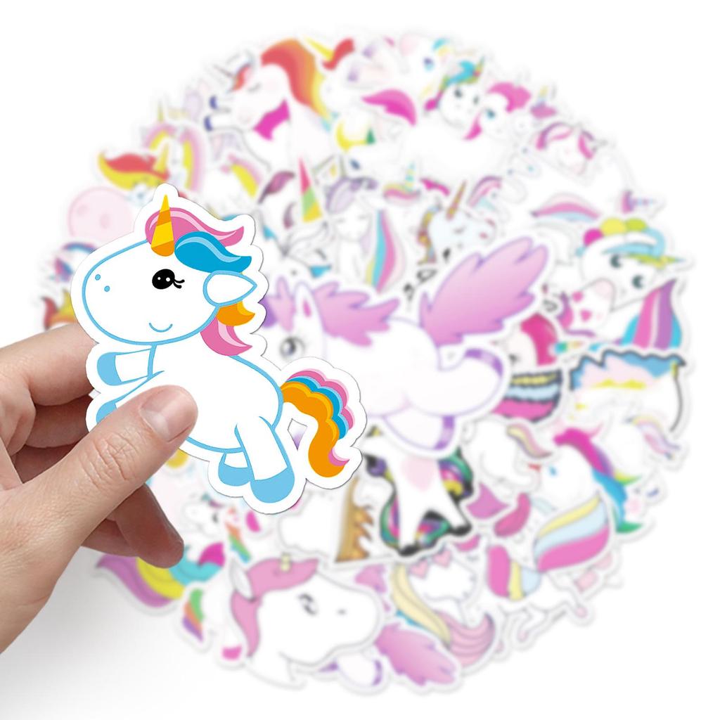 50 Rainbow Horse Cute Cartoon Stickers: Waterproof, Self-Adhesive for Laptops, Suitcases, Cars, and Phones.