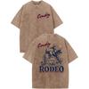 Bobeutou Western Shirts for Men Vintage Rodeo Cowboy Shirt Oversized Graphic Tees Country Concert Acid Wash T-Shirts Tops