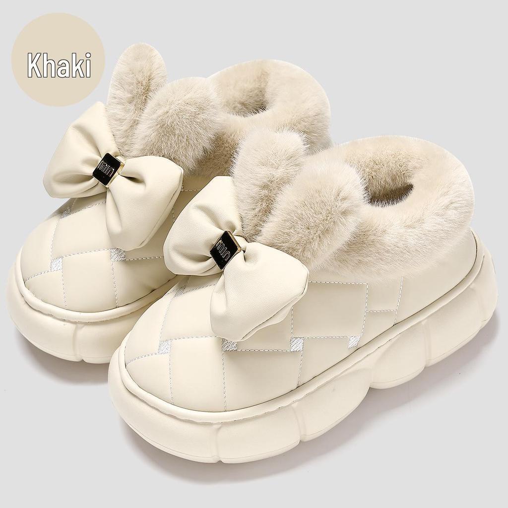 Damen Koreanischer Stil Schleife Baumwolle Schneestiefel mit Absatz - Innen/Außen, Rutschfest, Dickes Samtsohle, Warme Winterschuhe