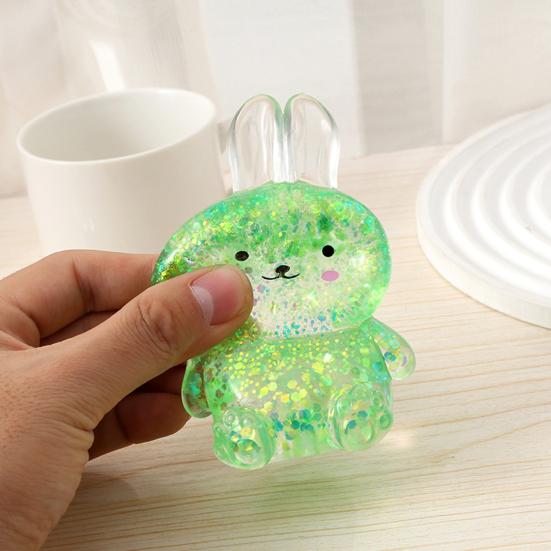 1/4Pcs Transparent Glitter Bunny Squeeze Toy Slow Rebound Stress Relief Cartoon Rabbit Sensory Toy Decompression Animal Stress Ball