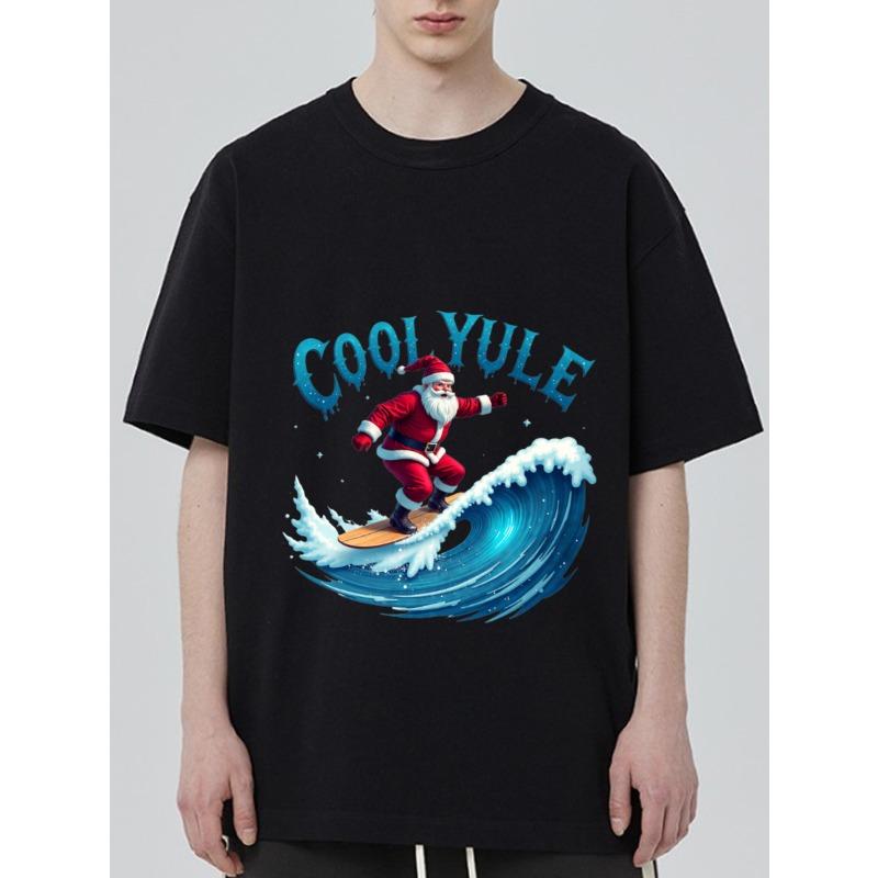 

Cool Yule Christmas T Shirt Black Santa Claus Surfing Wave Design for Holiday Party and Casual Wear XXXXL чёрный