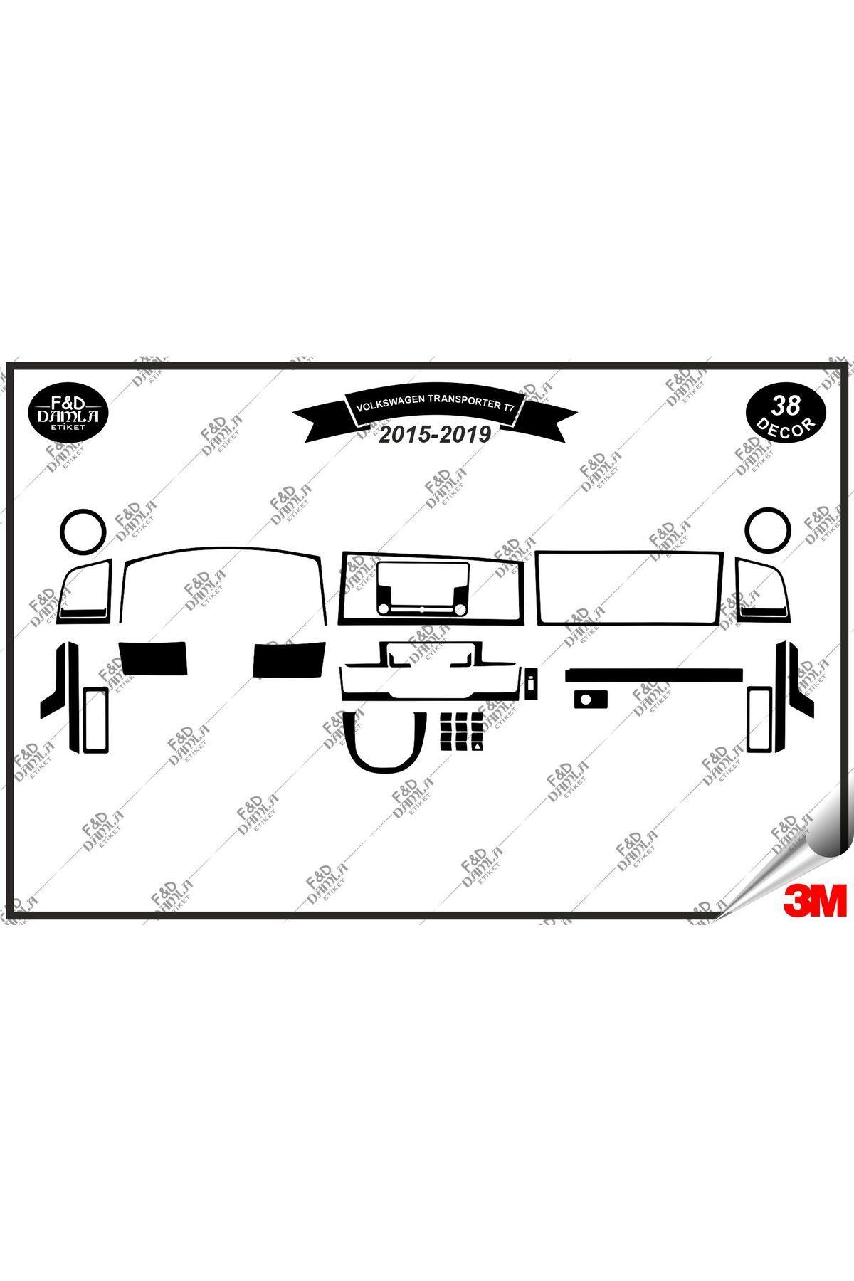 

Volkswagen Transporter T7 2015-2019 Torpido Konsol Trim Göğüs Maun Kaplama Set 38 Parça Siyah