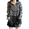 Vintage Fair Island Jacquard Sweater Cardigan Women's Autumn and Winter Thickened Lazy Wind Loose Hooded Knitted Sweater Jacket Top