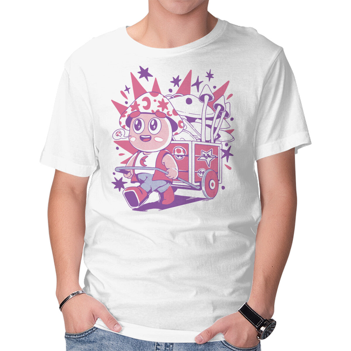 Unisex Crew Neck T-Shirt Mushroom Seller Graphic Short Sleeve Casual Tee XXL
