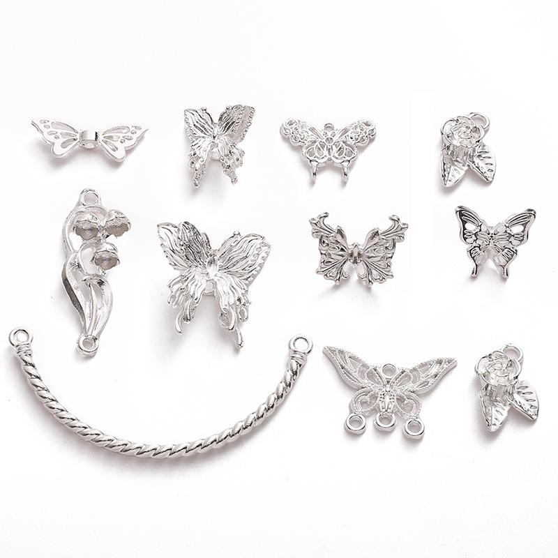 Silver Butterfly Accessories Alloy Butterfly Flower Half Bracelet Diy Accessories Chinese Style DIY Bracelet Bracelet Jewelry