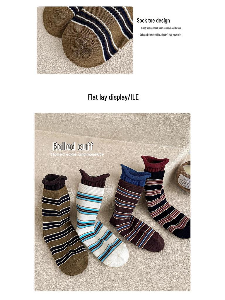Meilade Autumn 2025 Striped Double Ribbed Socks for Women & Kids - 4 Pack
