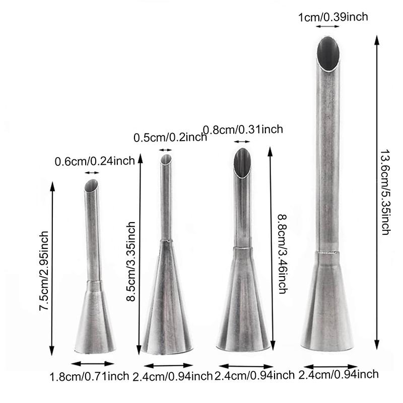 3/4pcs Puff Cream Mouth Stainless Steel Puff Injector Kitchen Baking Tools Long Pointed Mouth Design Puff Flower Mouth Set TMZ