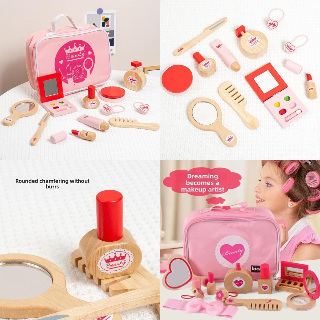 Pretend Children Play Makeup Bag Set Wooden Toys Imaginative Role Gift Play