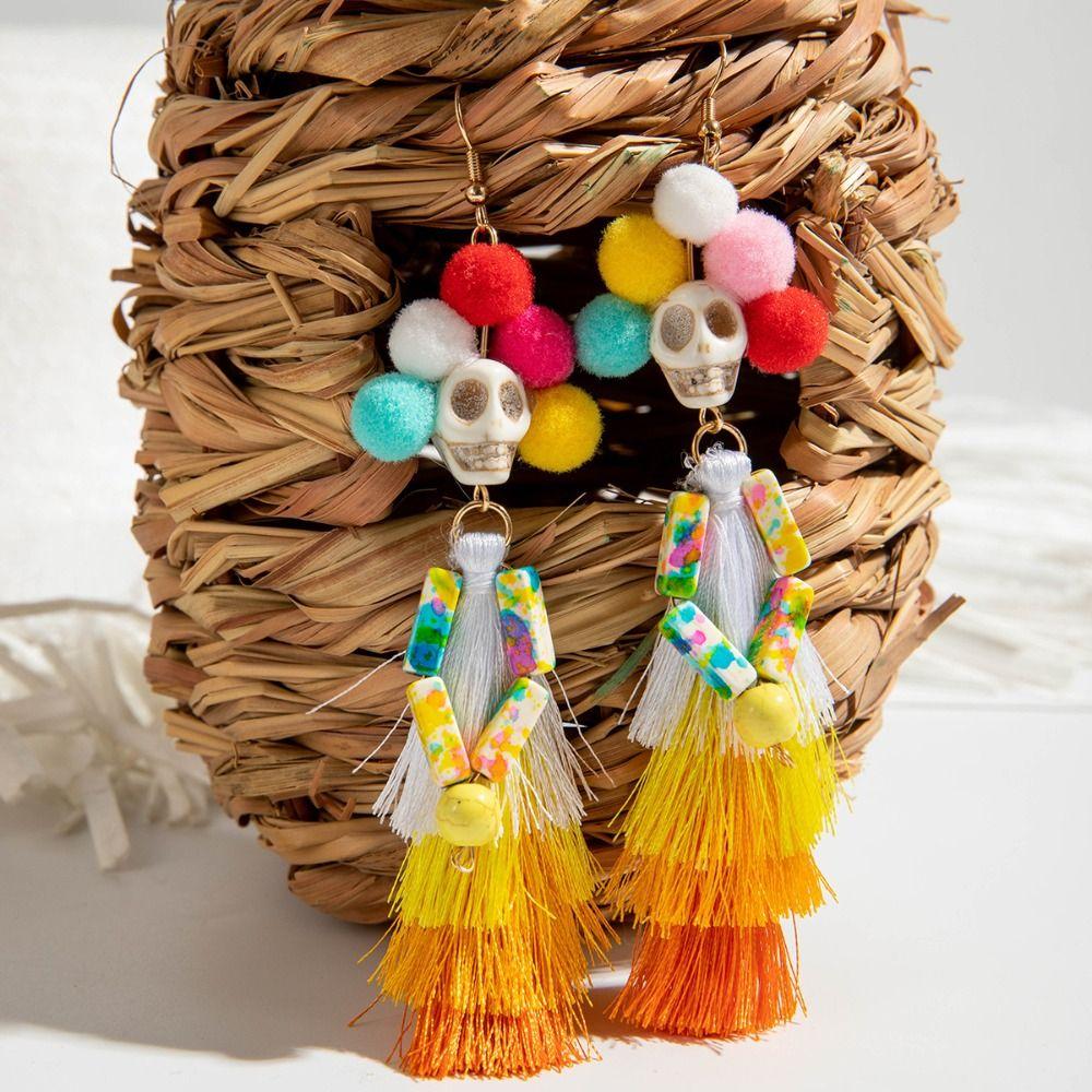 Rice Bead Halloween Earrings Tassel Ear Jewelry Accessories Fashion Pumpkin Earrings  Girls Gift