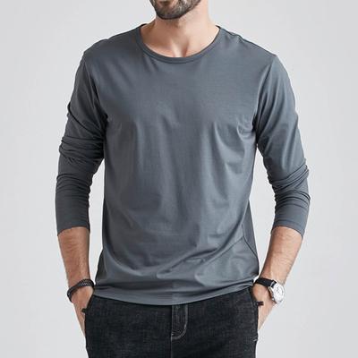Men T-shirt Solid Color Simple Style Round Neck Long Sleeves Plus Size Loose Mid Length Pullover Top for Sport Daily Wear Travel