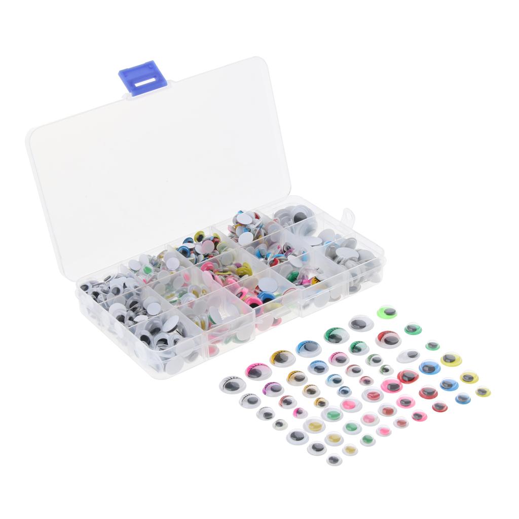 600Pcs Plastic Wiggle Googly Eyes with Box, For Teddy Doll Soft Toy DIY Making, 8-15mm, Self-