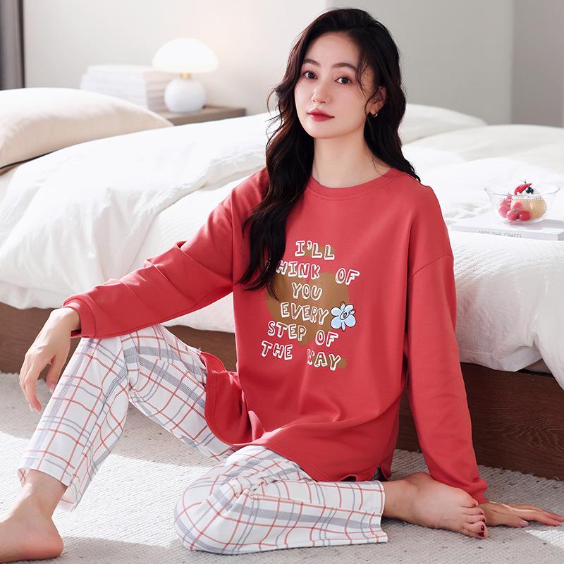 Pajamas Women'S Pure Cotton Long-Sleeved Spring And Autumn Loose Casual Large-Size Women Can Wear Cotton Loungewear Set