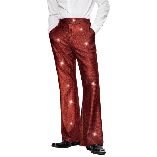 Men's Shiny Sequin Trousers Retro Elastic Waist Party Dance Pants Wide Leg Night Club Disco Pants for Stage Performance Hip-Hop Bar