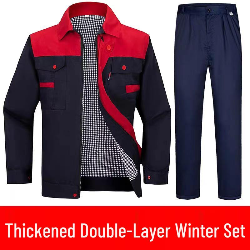 Herrars slitstarka arbetsklädesset: Långärmad svets- och bilreparationsdräkt med färgblockerade axlar för vår och höst