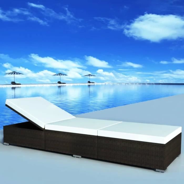 VidaXL Chaise longue avec coussin Résine tressée Marron