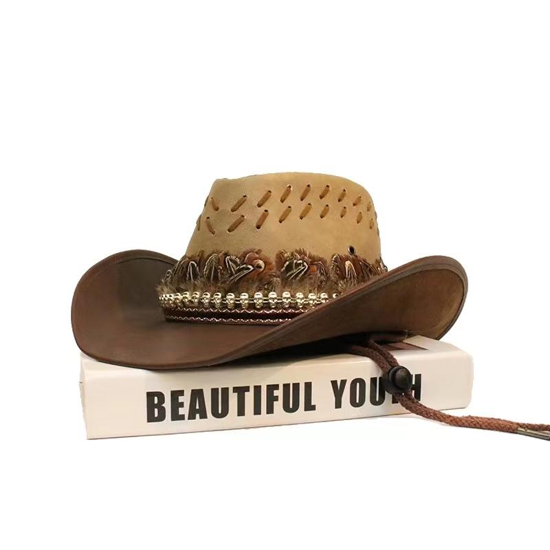 Leather Western Cowboy Hat Men'S Gentleman Godfather Hat Pu Material Panama Cowboy Hat Jazz Hat Sombrero Para Hombres