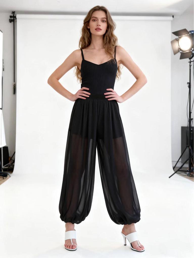 Europäische & Amerikanische Damen Chiffon Laternenhose - Frühling/Herbst 2025, Dunkel Locker, Schlankmachend, Lässige Jogginghose