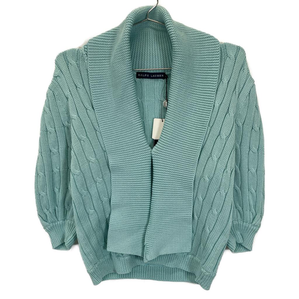 Ralph Lauren Light Blue 100% Cotton Shawl Collar Cable Knit Cardigan Tops M Light blueUsed