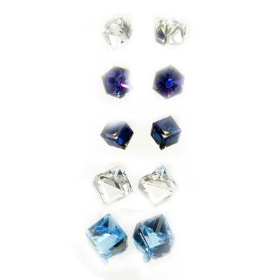 [L6300] – Set mit 5 Paar weiß-blauen „Cubes de Cristal“-Ohrringen