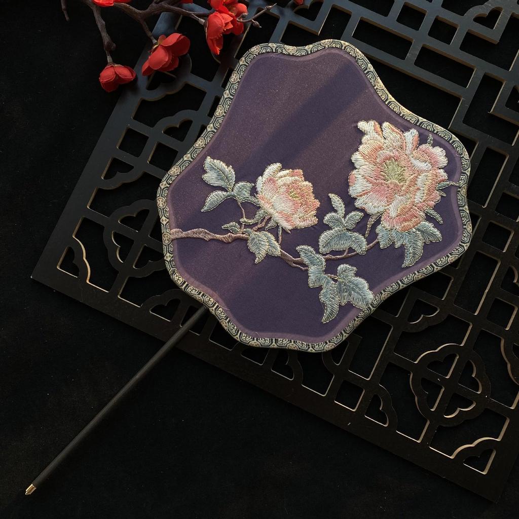 Embroidery Round Fan - Ancient Style Summer Fan with Tassel for Women's Hanfu and Cheongsam Costumes